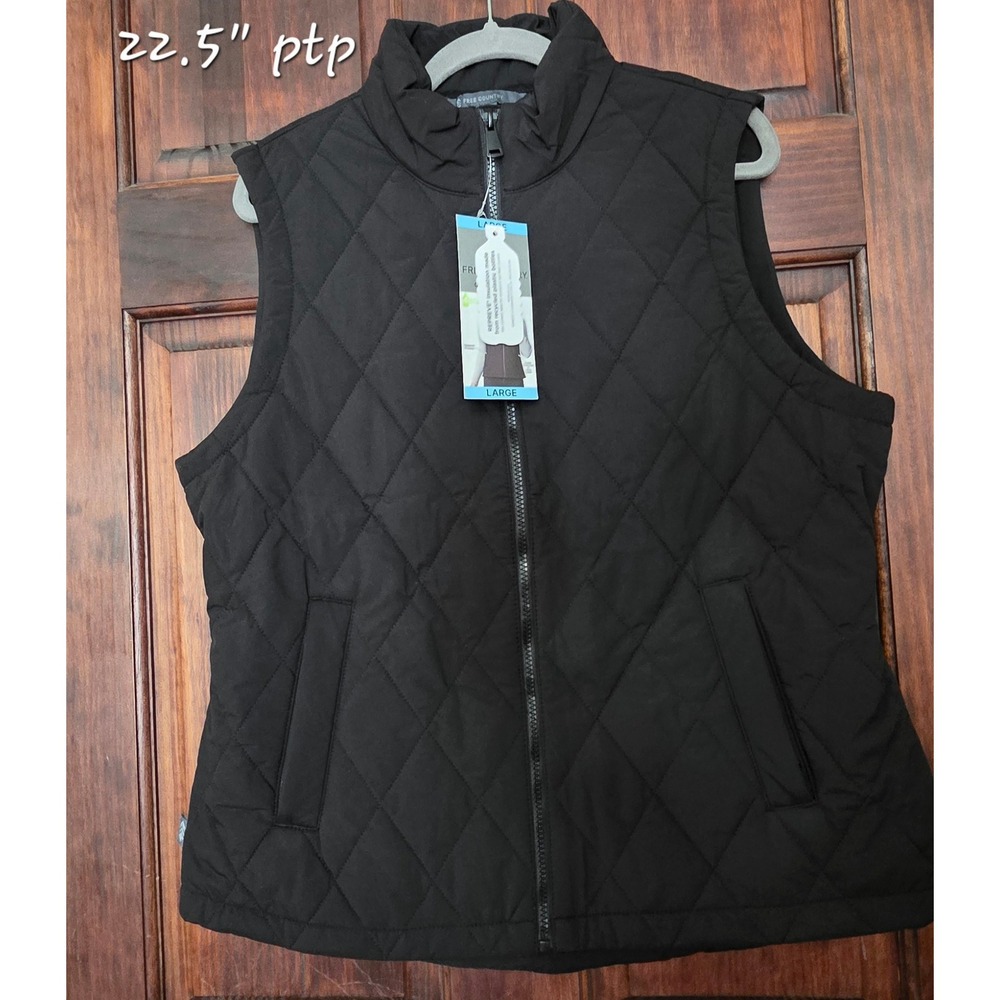 Free Country Black Quilted Full Zip Vest Women Large NWT